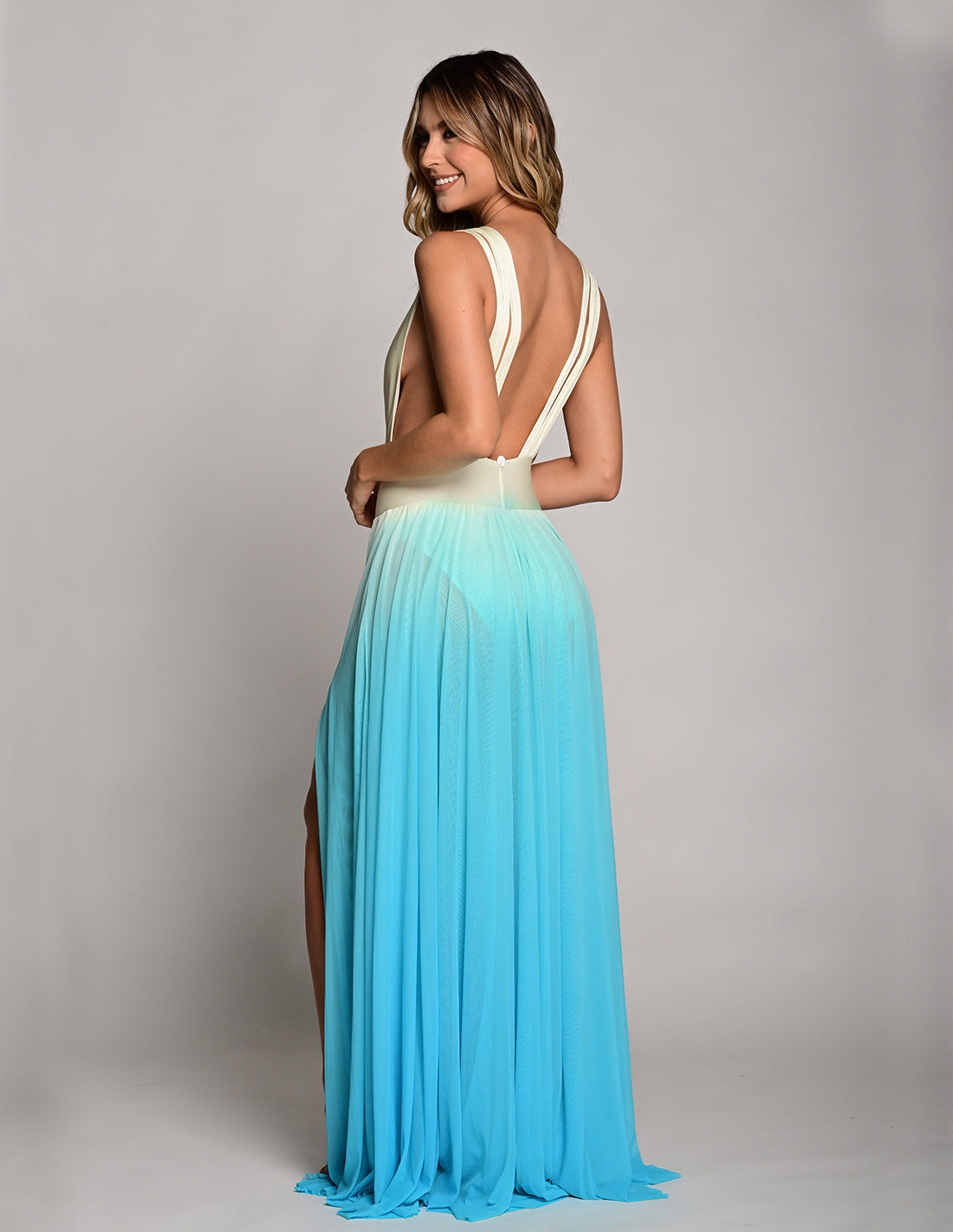EQUINOCCIO DRESS IVORY + TURQUOISE