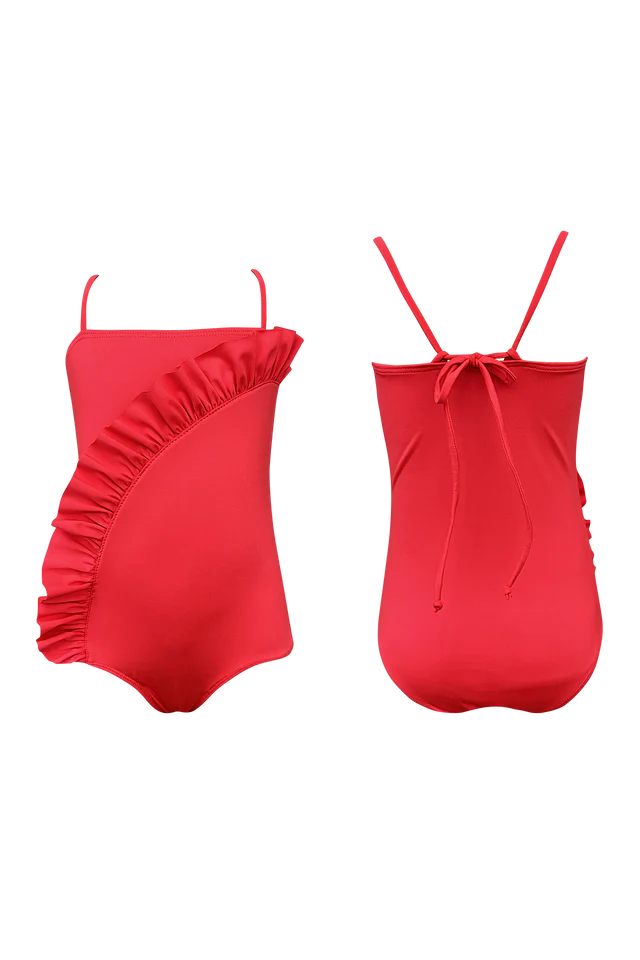 Coral Color Waves One Piece