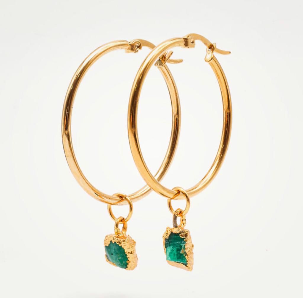 Hoop Earring With Esmerald Pendant