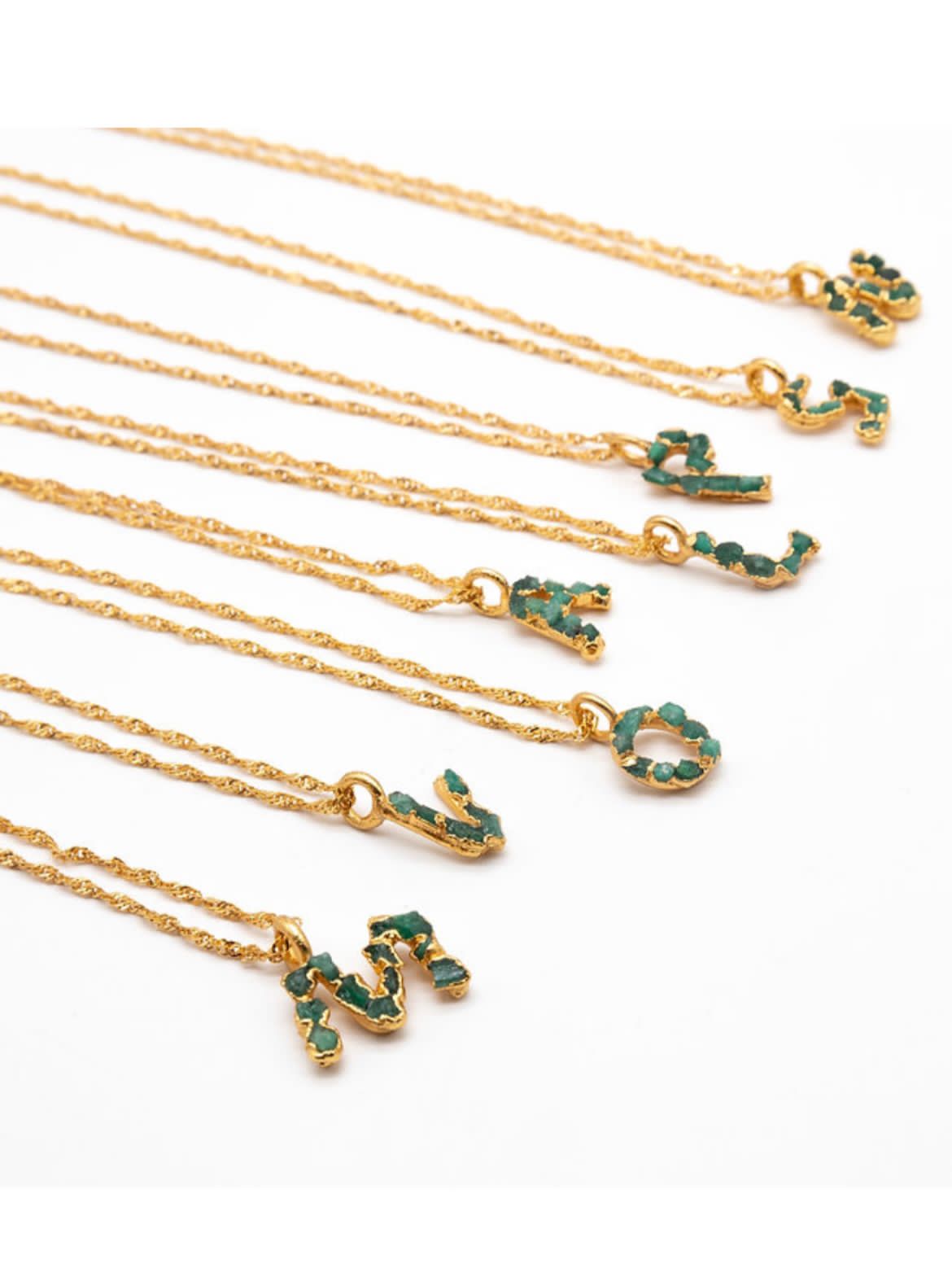 Chain with diferent Esmerald Letter Pendant