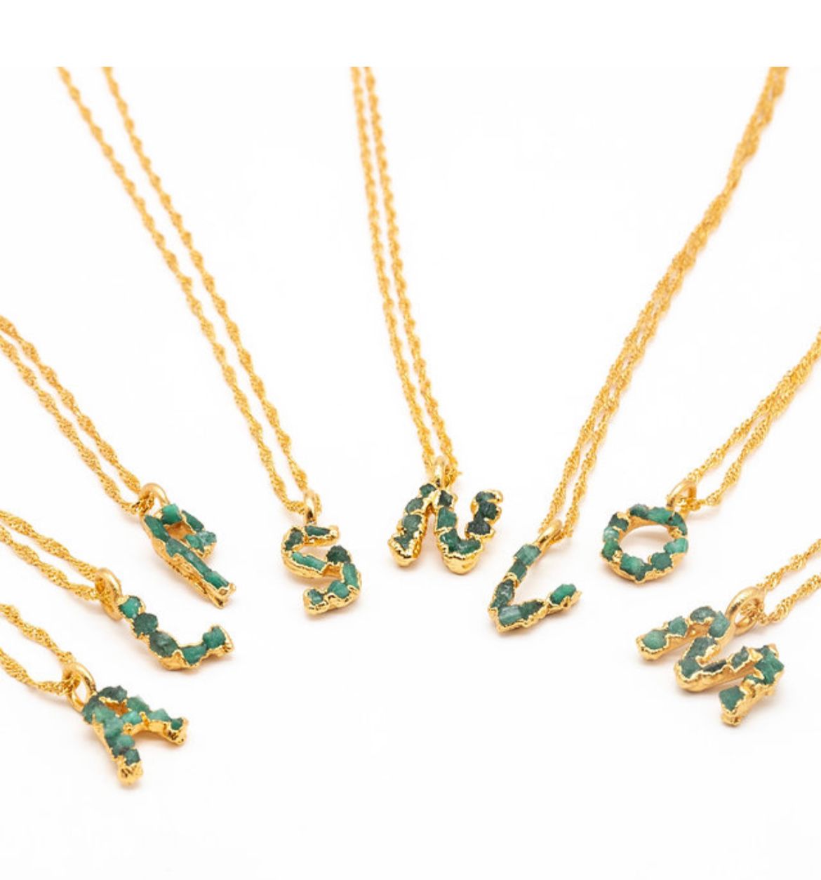 Chain with diferent Esmerald Letter Pendant