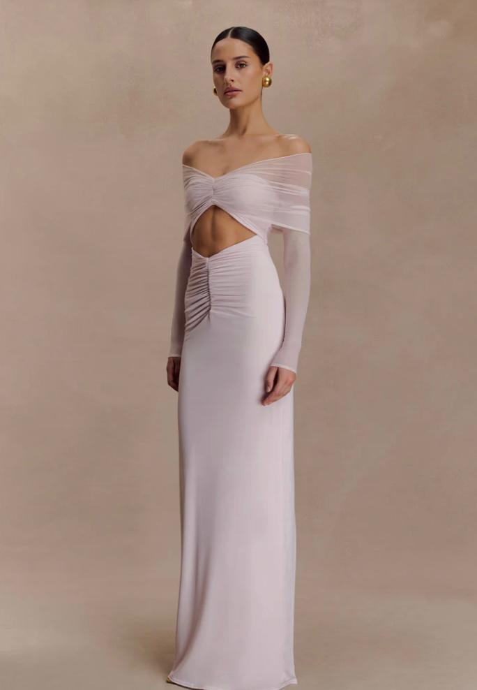 RAFAELLA SLINKY AND MESH DRESS-PALE PINK