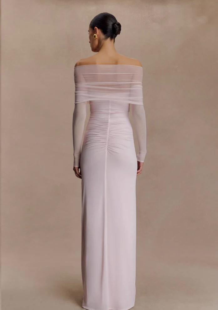 RAFAELLA SLINKY AND MESH DRESS-PALE PINK