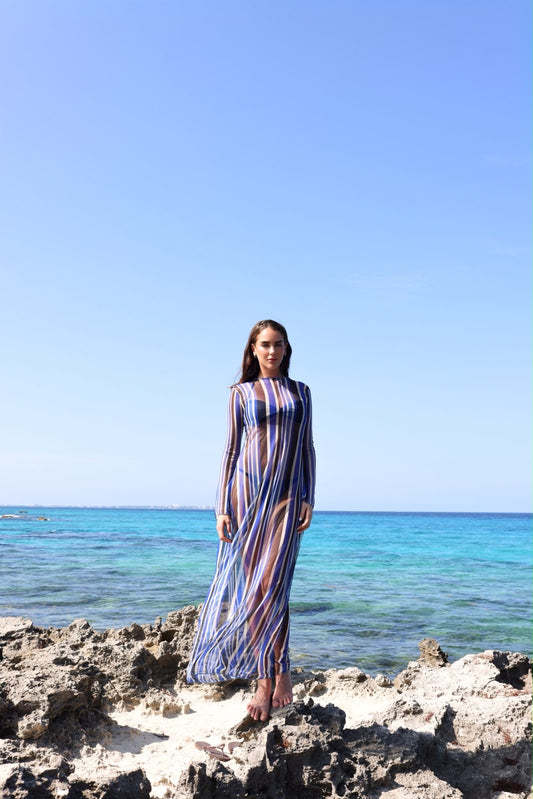 GLOW MESH  DRESS BLUE