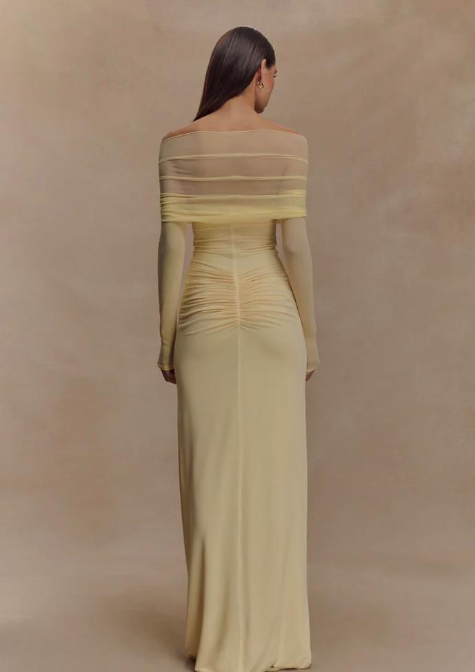 RAFAELLA SLINKY AND MESH DRESS-LEMON