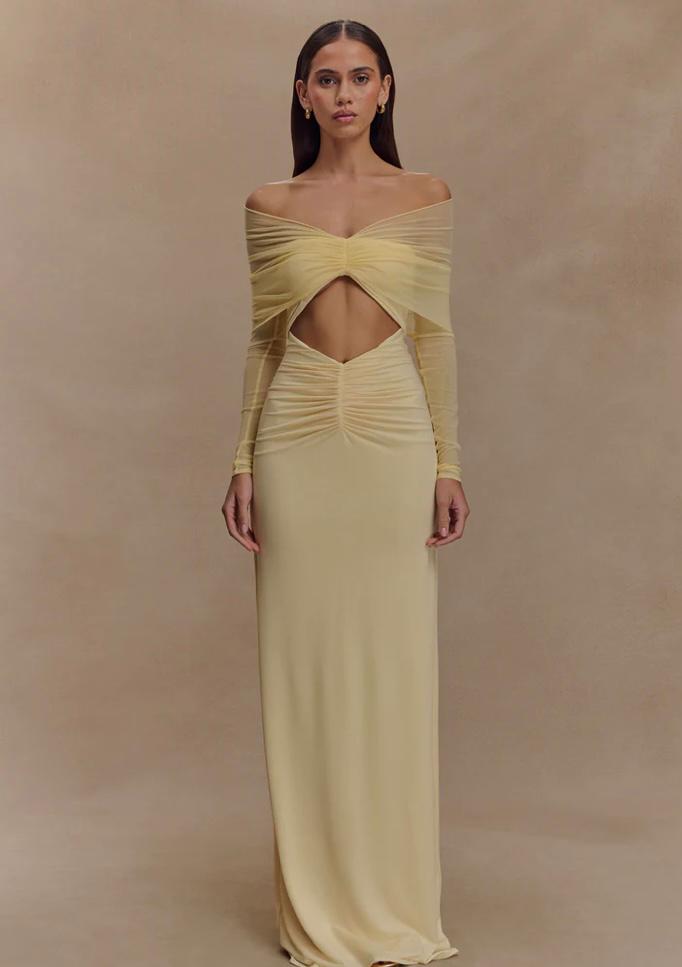 RAFAELLA SLINKY AND MESH DRESS-LEMON