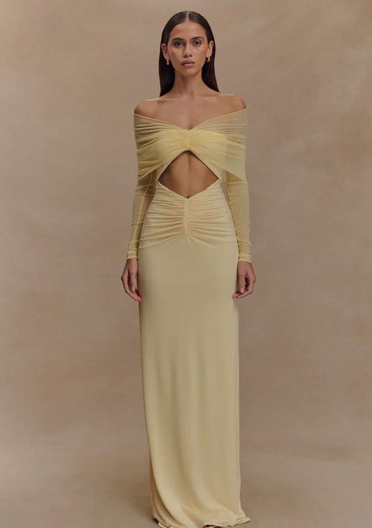 RAFAELLA SLINKY AND MESH DRESS-LEMON