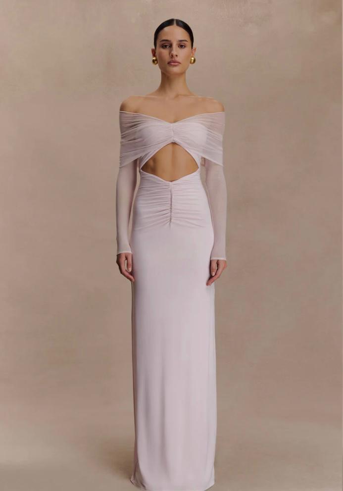 RAFAELLA SLINKY AND MESH DRESS-PALE PINK
