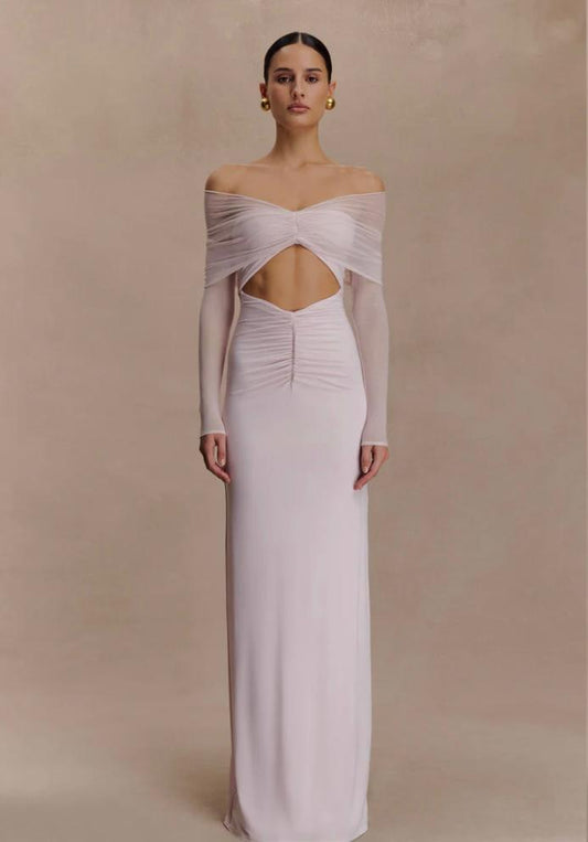RAFAELLA SLINKY AND MESH DRESS-PALE PINK