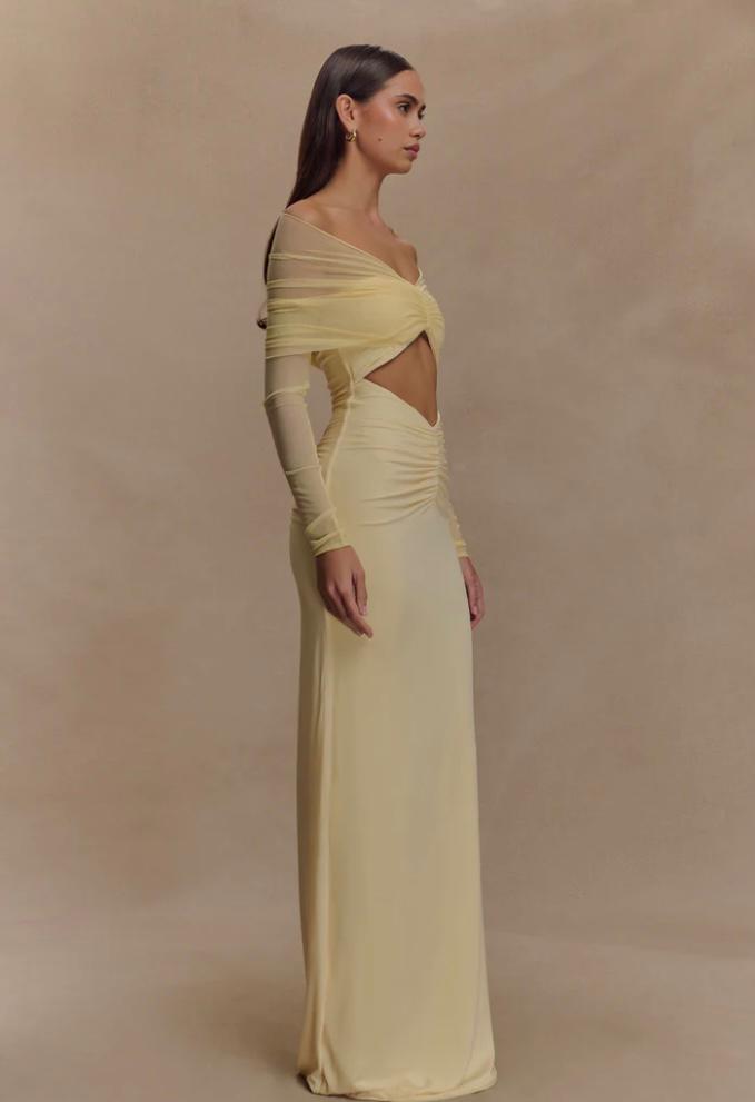 RAFAELLA SLINKY AND MESH DRESS-LEMON