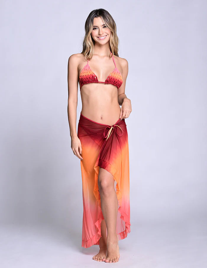 Calm Beach Wrap Salmon-Flower-Tangerine-Burbundy