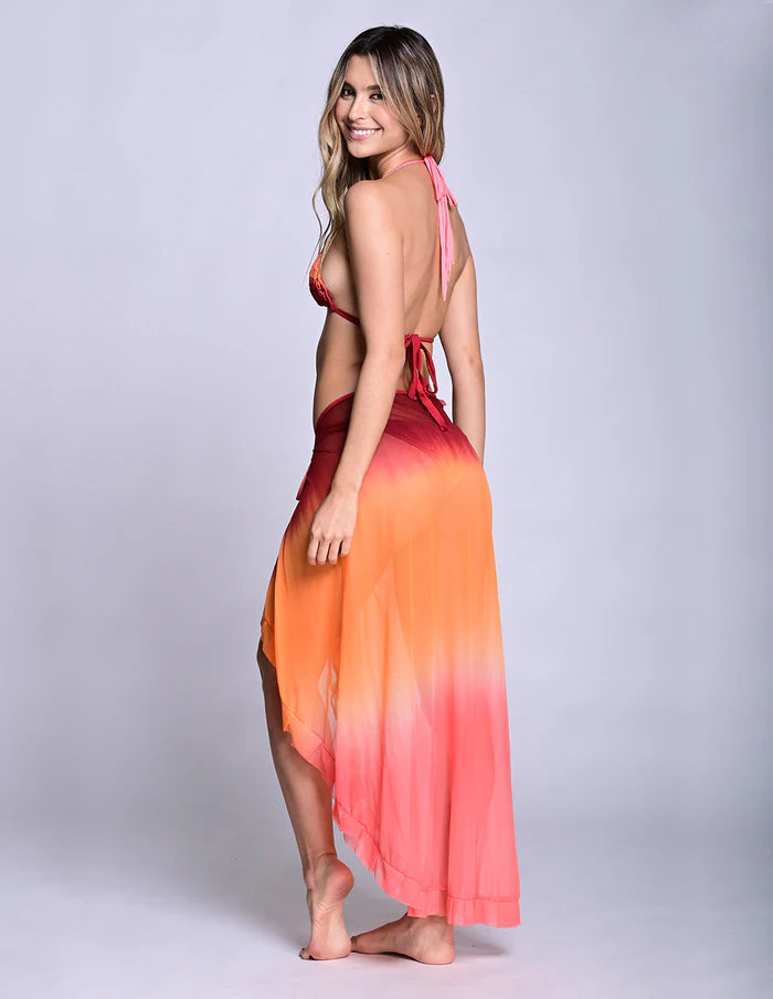 Calm Beach Wrap Salmon-Flower-Tangerine-Burbundy