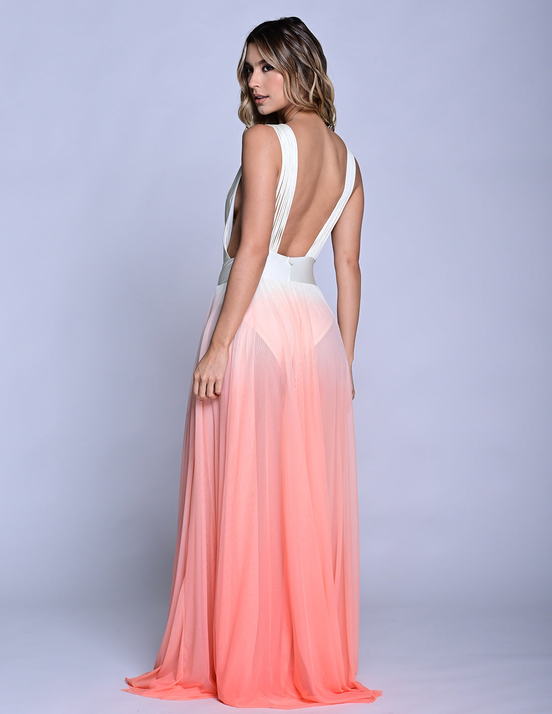 EQUINOCCIO DRESS IVORY + SALMON FLOWER